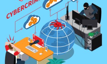 Cyber crime isometric concept with data security symbols on blue background isometric vector illustration